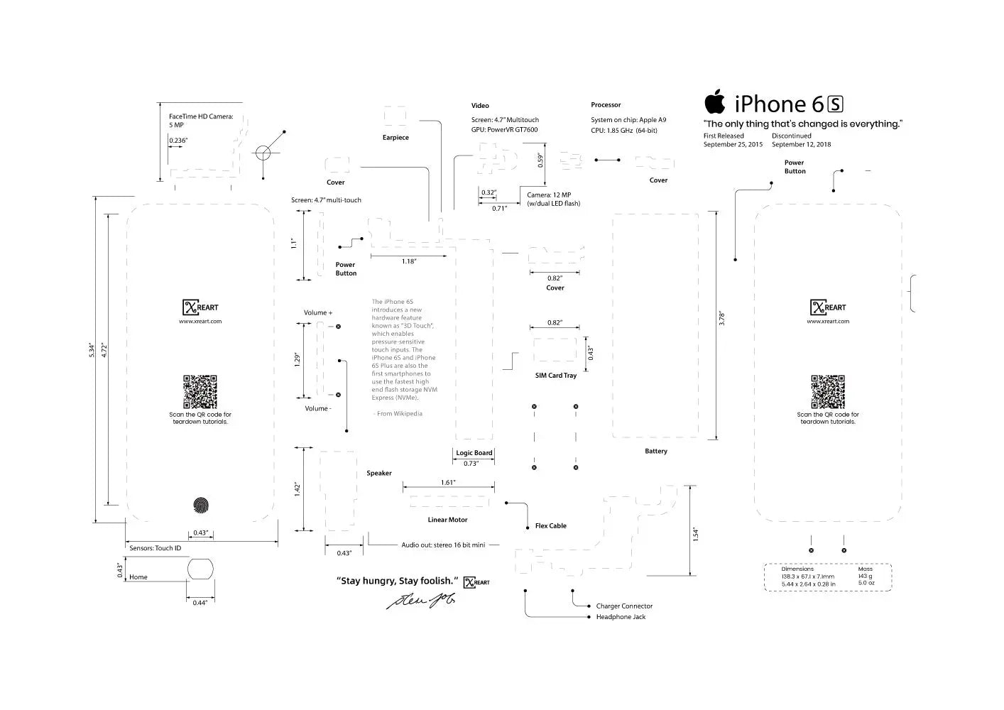 iPhone 1,3G,3GS,6S,7,8, teardown layout template PDF format(Digital Download File) - Xreart