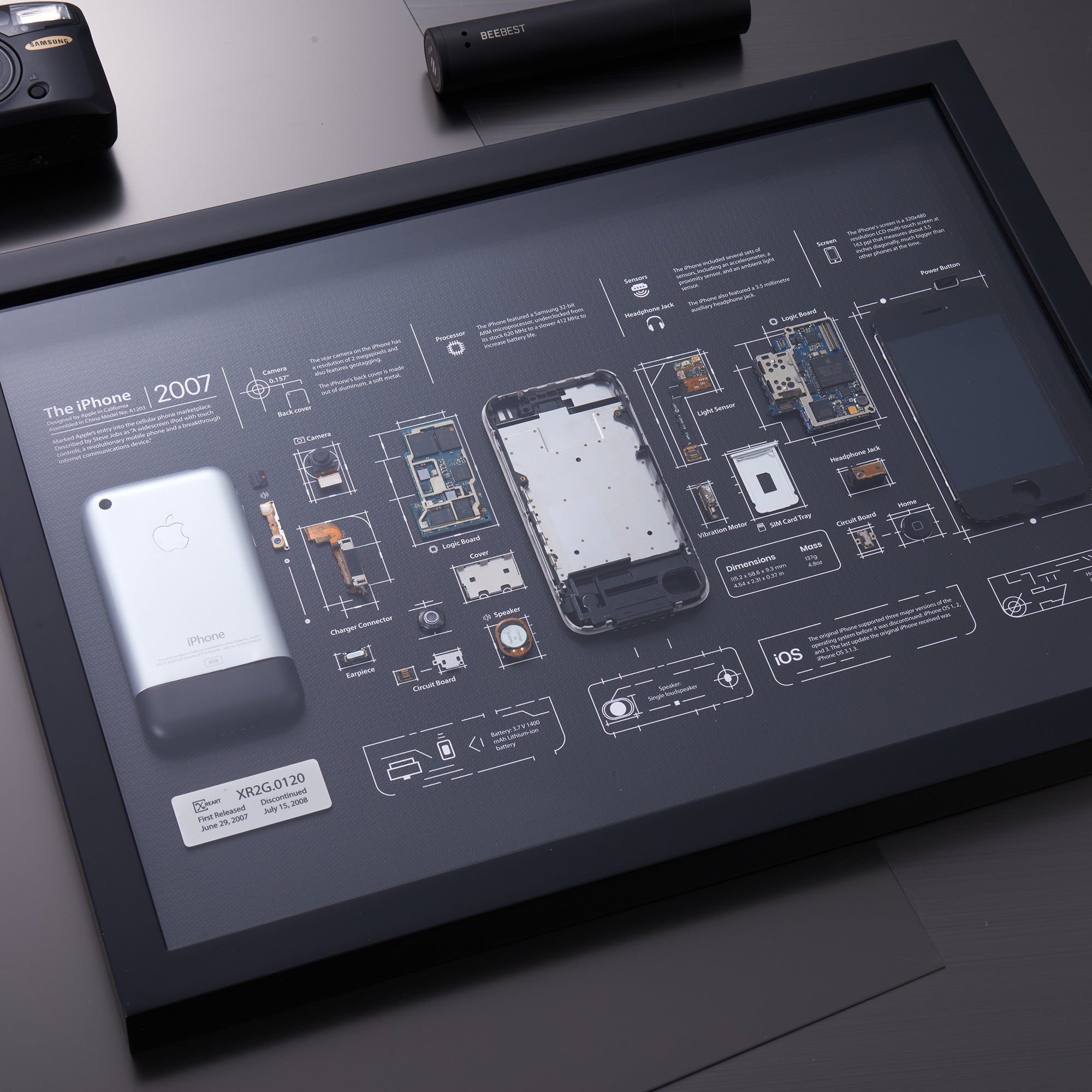 希少品 早勝ち iPhone 代 標本アート 自作 ボックスフレーム仕様(A3) プレミアム端末】iPhone 2G 標本アート 高級木製ボックス