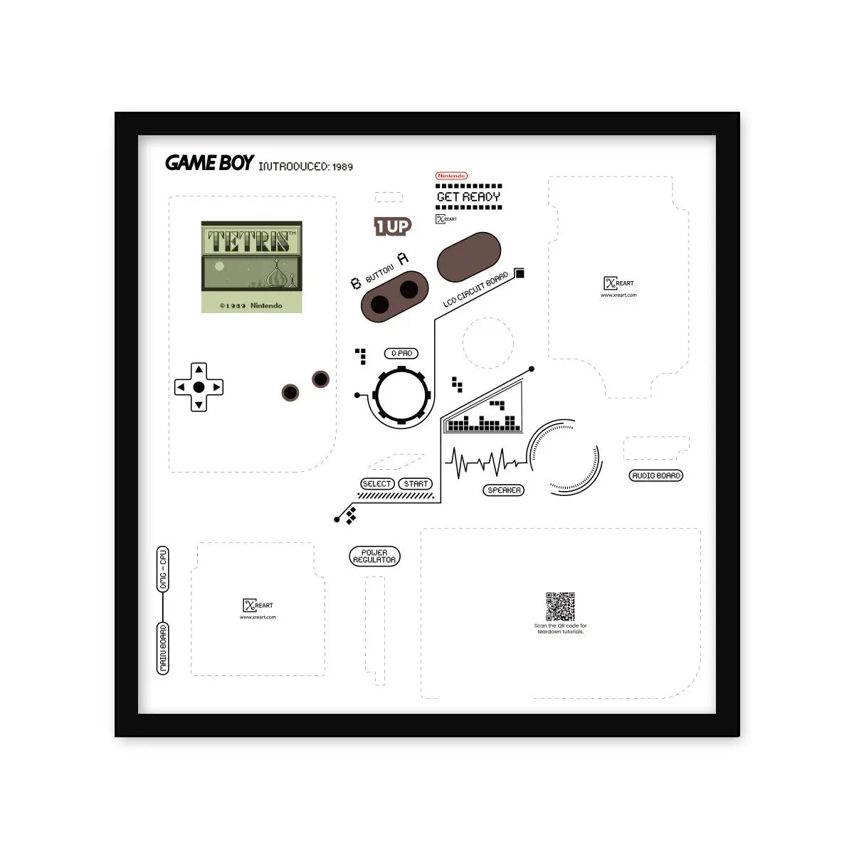 DIY Nintendo GameBoy Teardown Template Framed Collection XreArt Studio